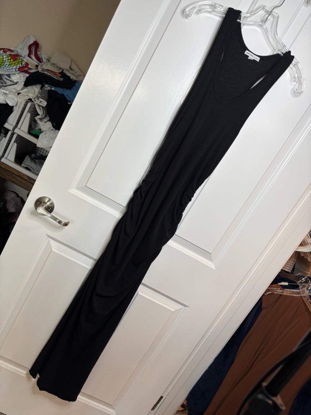 EUC James Perse Racer Back ruched Black Maxi Dress size 2/M
